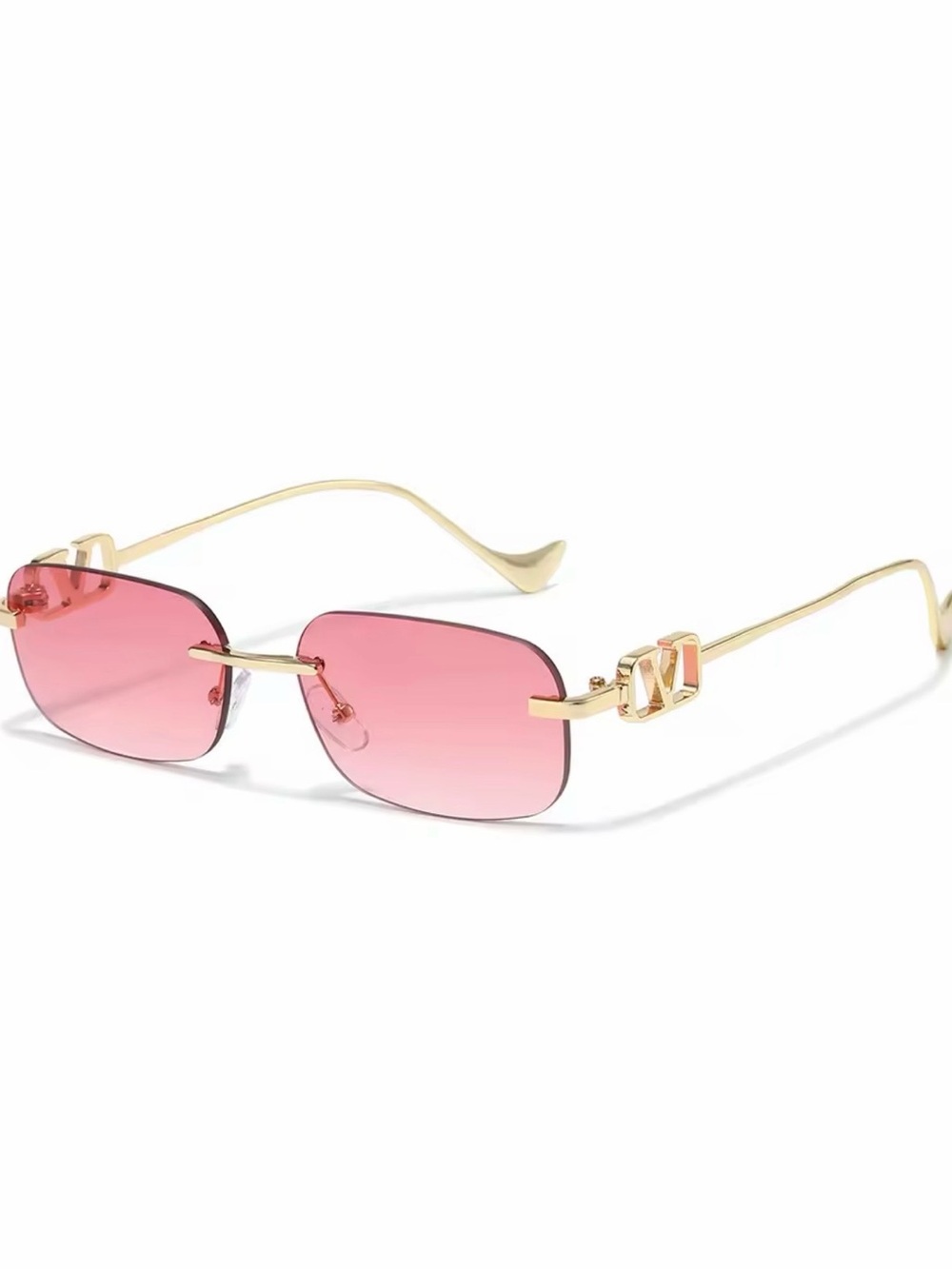 New Gold Rimless Sunglasses with Pink Gradient Lenses